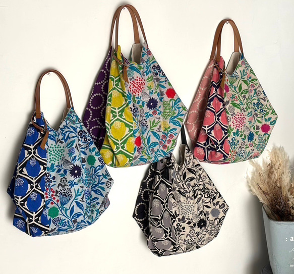 新作【人気につき入荷】青色モダンでカッコいい！トライアングルバック　鳥パッチ綿麻【受注製作】 7枚目の画像