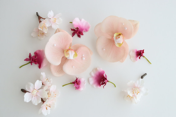 パール付き胡蝶蘭と桜のヘアパーツセット　Pink サクラ　コチョウラン　前撮り　和装ヘア 3枚目の画像