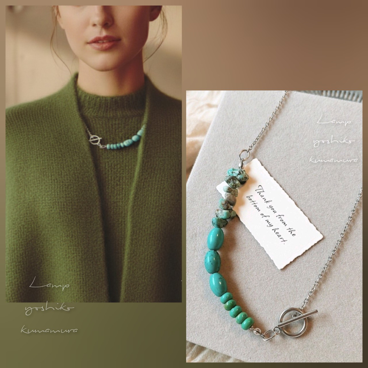 ターコイズ Mix ステンレス マンテルネックレス ショート 240429A