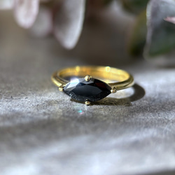 【受注製作】ブラックスピネルのマーキスリング（真鍮・silver950） 3枚目の画像