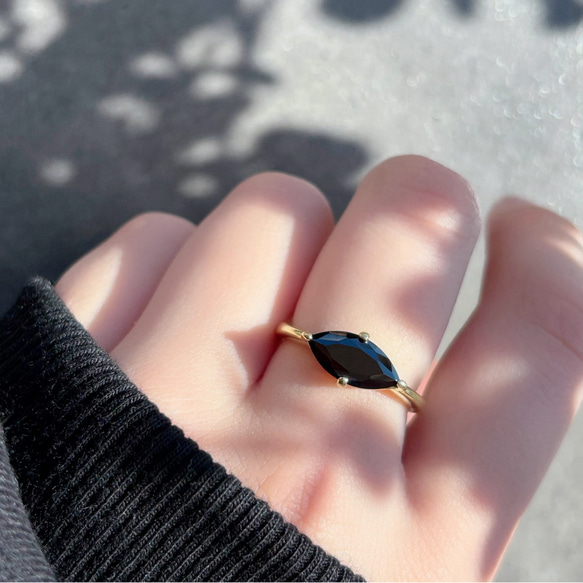 【受注製作】ブラックスピネルのマーキスリング（真鍮・silver950） 7枚目の画像