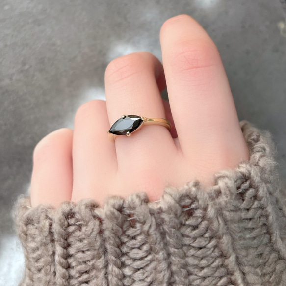 【受注製作】ブラックスピネルのマーキスリング（真鍮・silver950） 8枚目の画像