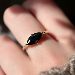 【受注製作】ブラックスピネルのマーキスリング（真鍮・silver950） 1枚目の画像