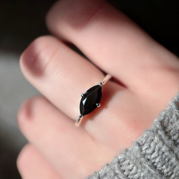 【受注製作】ブラックスピネルのマーキスリング（真鍮・silver950） 10枚目の画像