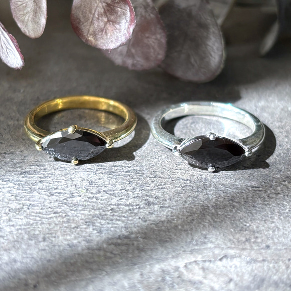 【受注製作】ブラックスピネルのマーキスリング（真鍮・silver950） 11枚目の画像