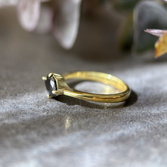 【受注製作】ブラックスピネルのマーキスリング（真鍮・silver950） 5枚目の画像