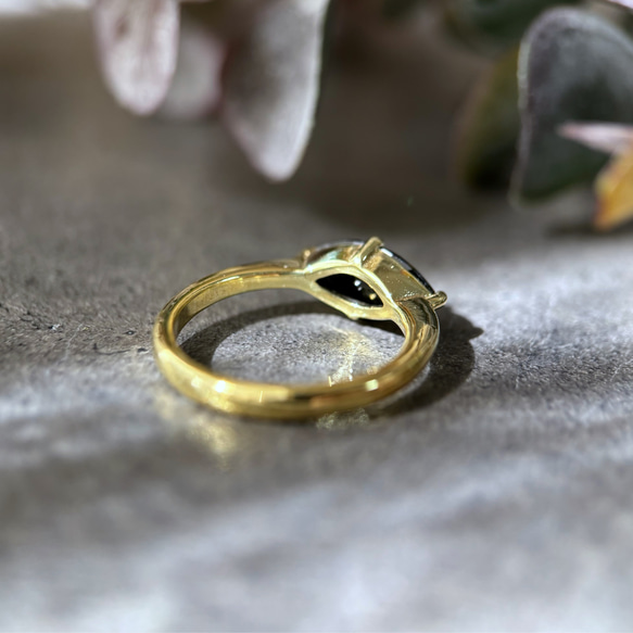 【受注製作】ブラックスピネルのマーキスリング（真鍮・silver950） 6枚目の画像