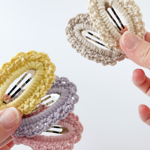 フリルパッチンピン しっかり止まる 手編み シンプル カラフル ベビー