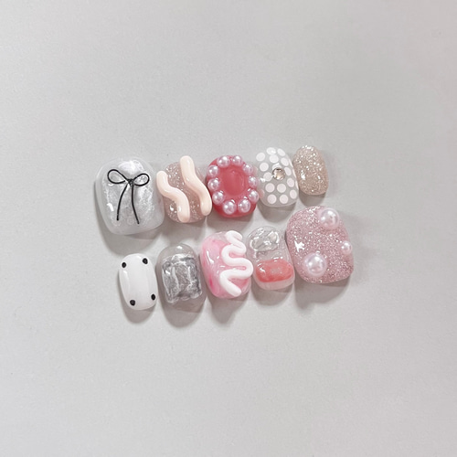 06))ネイルチップ フレンチガーリー ピンク ブルー 個性派 ぷっくりネイル b0c771cbd9168da49ce6b23f3c181f