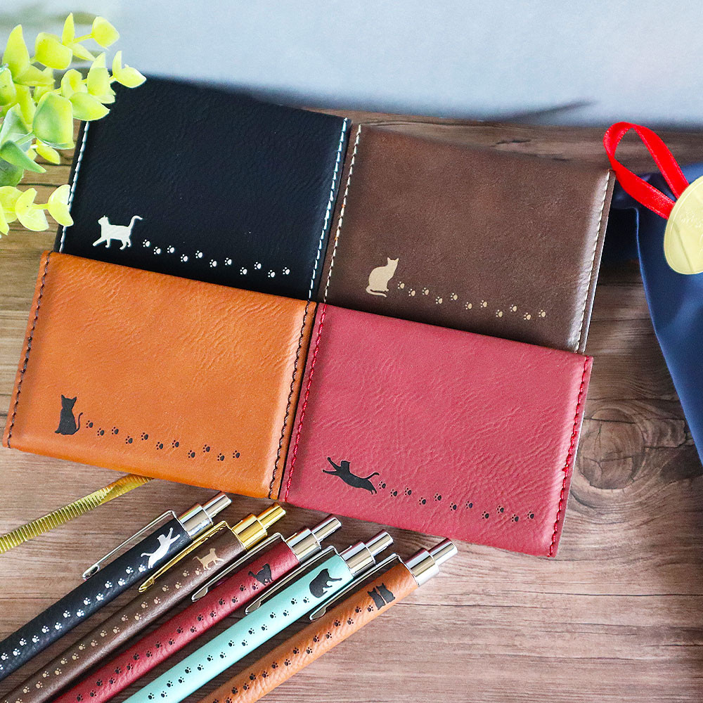 【Creema限定 早割ギフト】 猫ちゃん５０種選べる カラー選べる 名刺入れ＆革ボールペン 名入れ 就職祝 入学祝