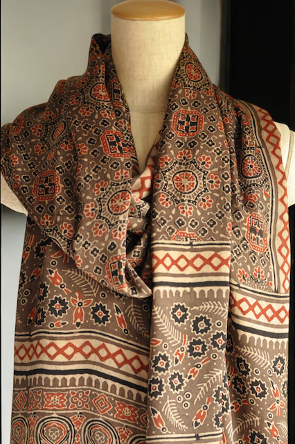 アジュラクプリント　シルクストール　ブロックプリント　インド　カッチ