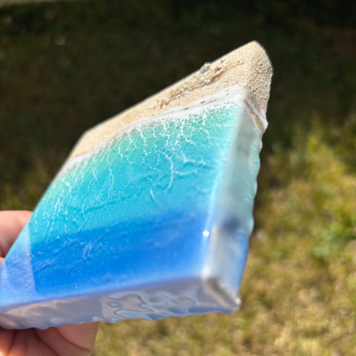 海レジン　オーシャンアート　穏やかな海　パラオ珊瑚砂　ハンドメイド レジン 海アート オーシャンアート ミニキャンバス 10×10cm 南国