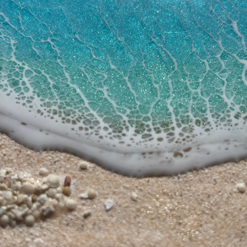 海レジン　オーシャンアート　穏やかな海　パラオ珊瑚砂　ハンドメイド レジン 海アート オーシャンアート ミニキャンバス 10×10cm 南国