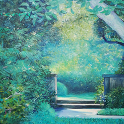 一点物】『 新緑のバラ園 』油絵 F6号キャンバス 油彩 油画