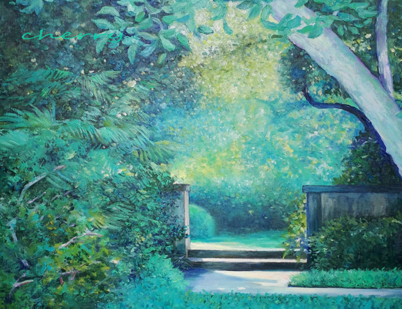 絵画油彩画F30一点物【グリーンテラス】原画自作の絵芸術作品アート