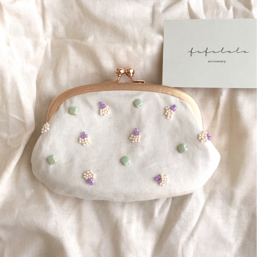 ビーズ刺繍のがま口ポーチno.1 がま口 fufulala 通販 19020666｜Creema