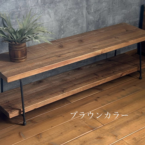 厚みのある無垢材と鉄筋脚のローボード❗️/TVボード/ローシェルフ