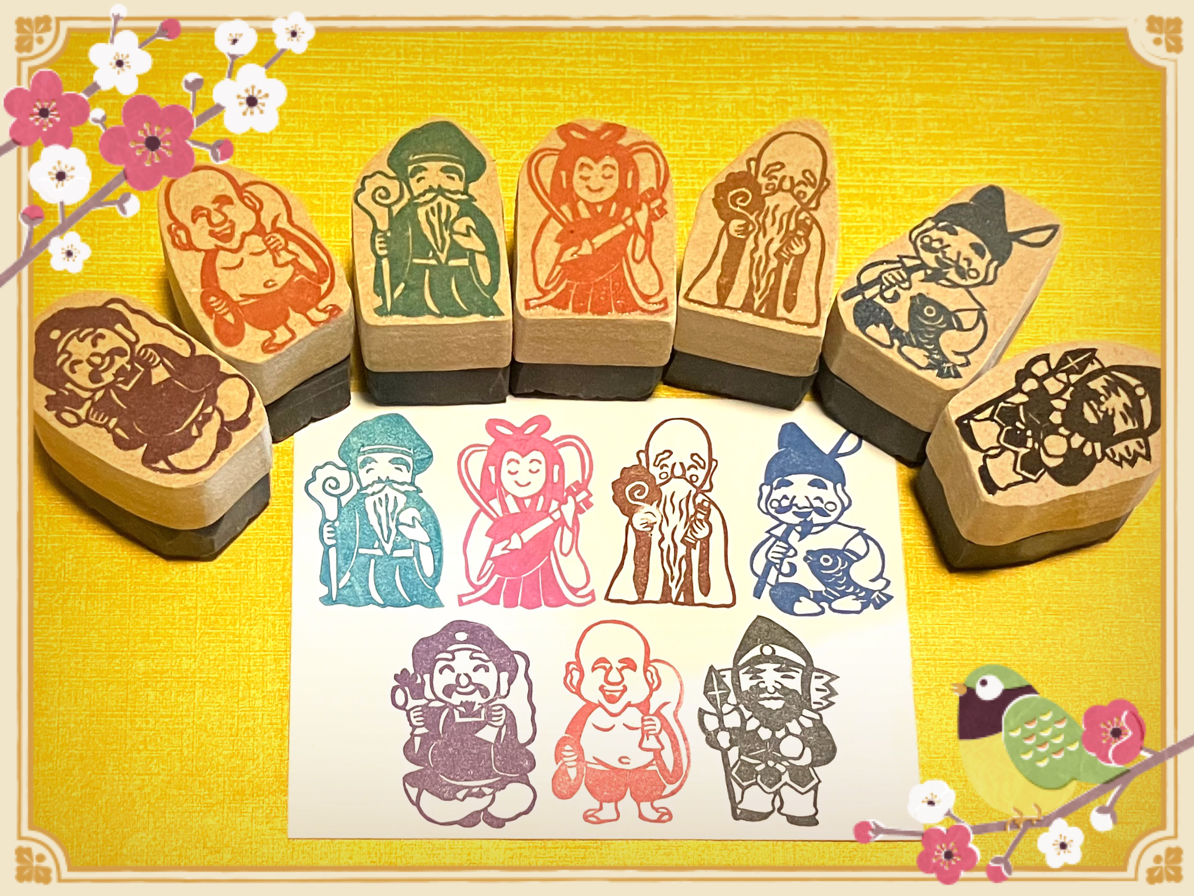 ⌘縁起物はんこ〓【七福神7個セット】4.5×3cm