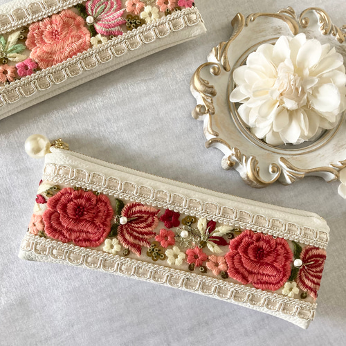 インド刺繍リボン インド刺繍 インド刺繍リボンペンケース インド刺繍