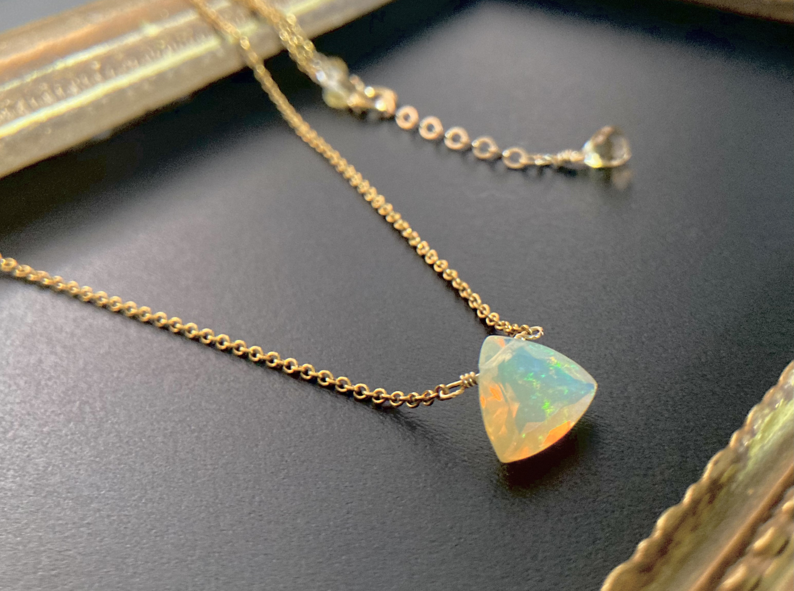 k14gf 大粒エチオピア産オパールトリリオンルースカットネックレス　一点のみ