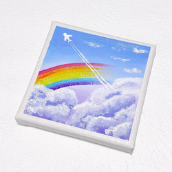 アクリル絵の具 キャンバスアート 空 虹 飛行機雲 カラフル 10cm