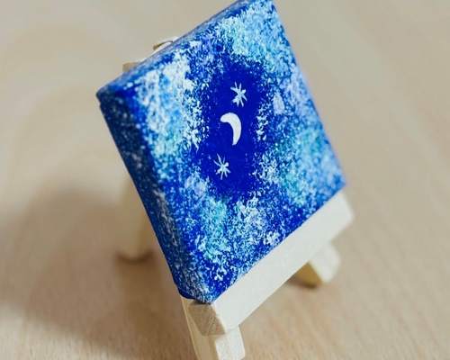 5cm】夜空 月 キャンバスアート カラフル アクリル絵の具 ※運気アップ