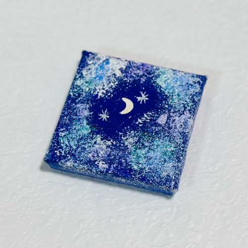 5cm】夜空 月 キャンバスアート カラフル アクリル絵の具 ※運気