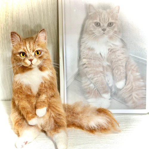 羊毛フェルト猫》 #猫(ねこ)羊毛フェルト オーダー フレーム