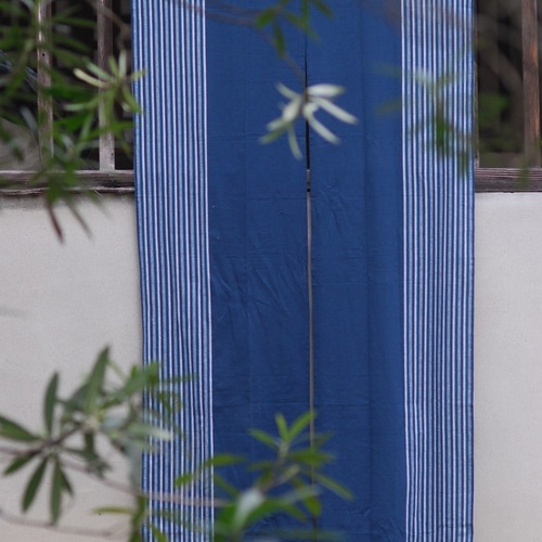 のれん☆ロング丈☆インド綿☆藍色☆「藍色ストライプ85