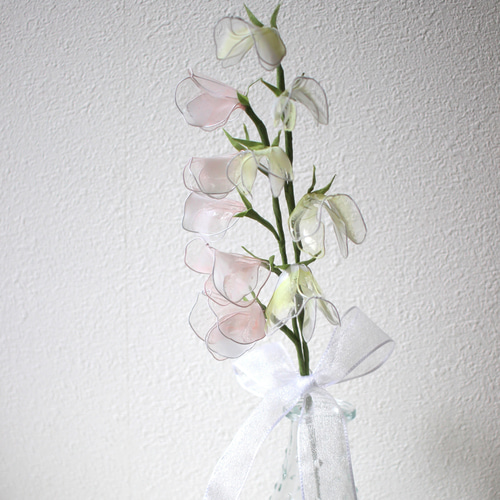 ガラスの花瓶つき♪光に透けるスイートピー〈Dip Art〉2本セット