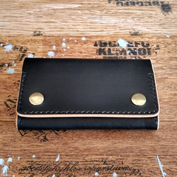 コンパクト　革　財布　クロムエクセル　レザー　黒色　ギボシ　真鍮　ハンドメイド① コンパクト 革 財布 クロムエクセル レザー 黒色 ギボシ 真鍮