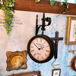 おしゃれな壁掛け時計 №.4  両面時計ウォールクロック  アンティーク時計  回転式  艶無しブラック 3枚目の画像