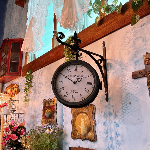 おしゃれな壁掛け時計 №.4  両面時計ウォールクロック  アンティーク時計  回転式  艶無しブラック 8枚目の画像