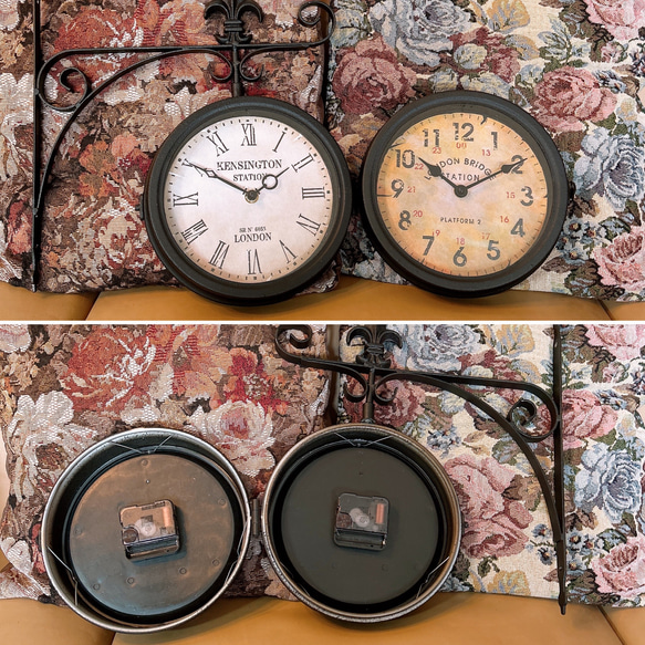 おしゃれな壁掛け時計 №.4  両面時計ウォールクロック  アンティーク時計  回転式  艶無しブラック 9枚目の画像