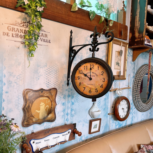 おしゃれな壁掛け時計 №.4  両面時計ウォールクロック  アンティーク時計  回転式  艶無しブラック 11枚目の画像