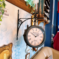 おしゃれな壁掛け時計 №.4  両面時計ウォールクロック  アンティーク時計  回転式  艶無しブラック 2枚目の画像