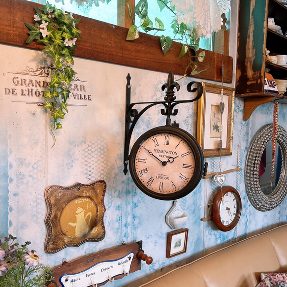 おしゃれな壁掛け時計 №.4  両面時計ウォールクロック  アンティーク時計  回転式  艶無しブラック 10枚目の画像