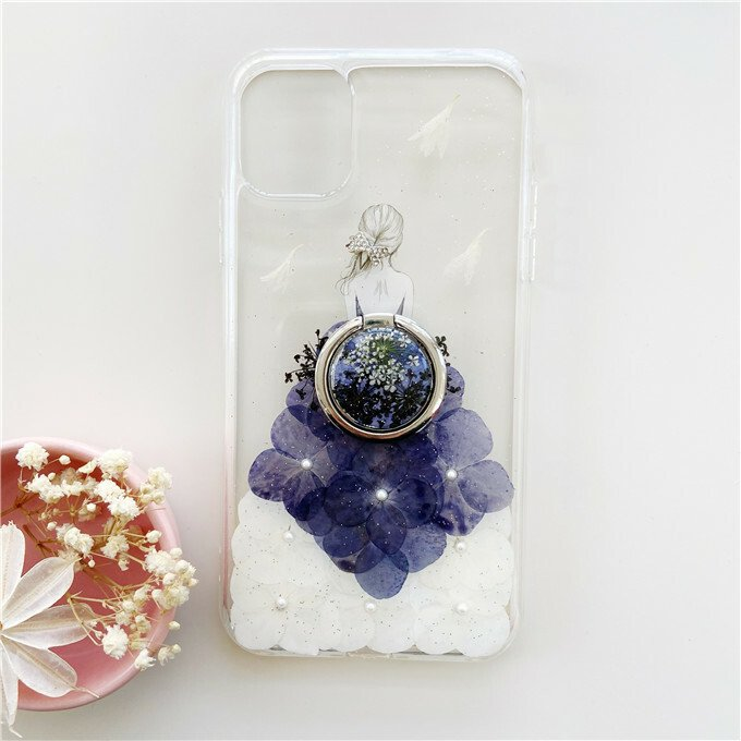 ＜名入無料＞押し花ケース、リング付き、全機種対応、iPhone16e 、Galaxy S25、Android用