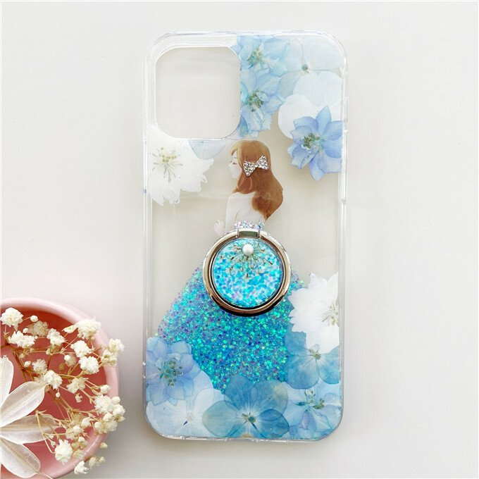 ＜名入無料＞押し花ケース、リング付き、全機種対応、iPhone16 、Google Pixel 9、Android用