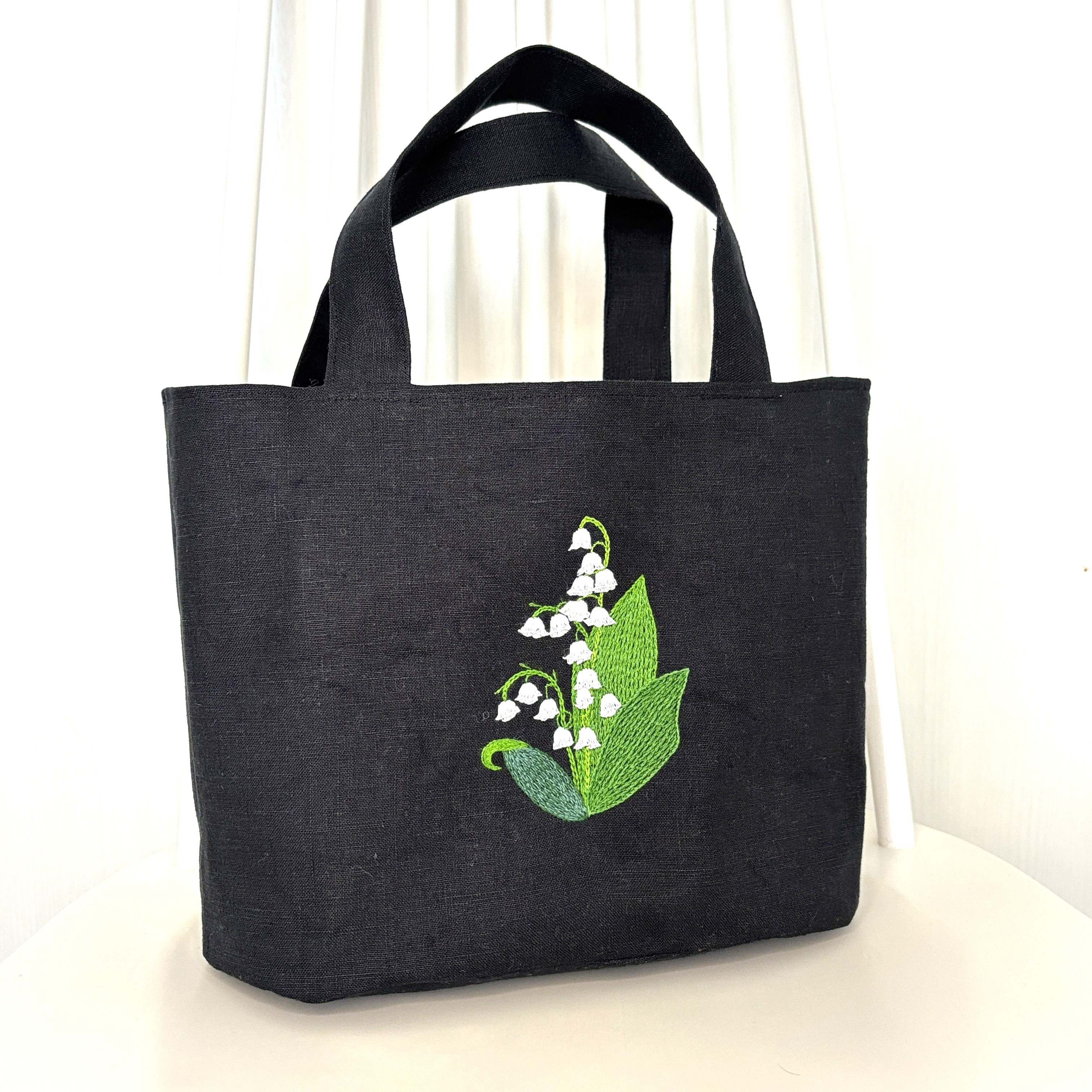 【手刺繍】トートバック　フランス刺繍　スズラン　麻