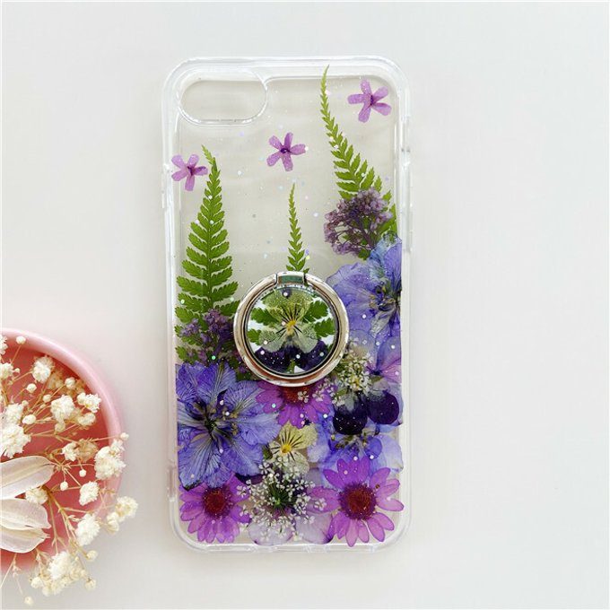 ＜名入無料＞押し花ケース、リング付き、全機種対応、iPhone15、Galaxy S25、Android用