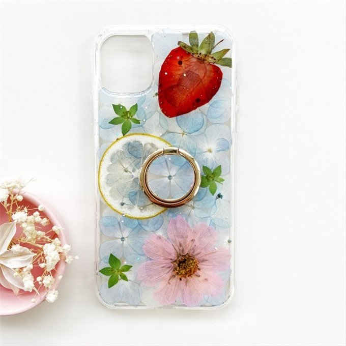 ＜名入無料＞押し花ケース、リング付き、全機種対応、iPhone16e、Galaxy S25、Android用