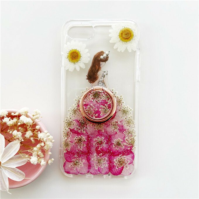 ＜名入無料＞押し花ケース、リング付き、全機種対応、iPhone16e、Galaxy S24、Android用