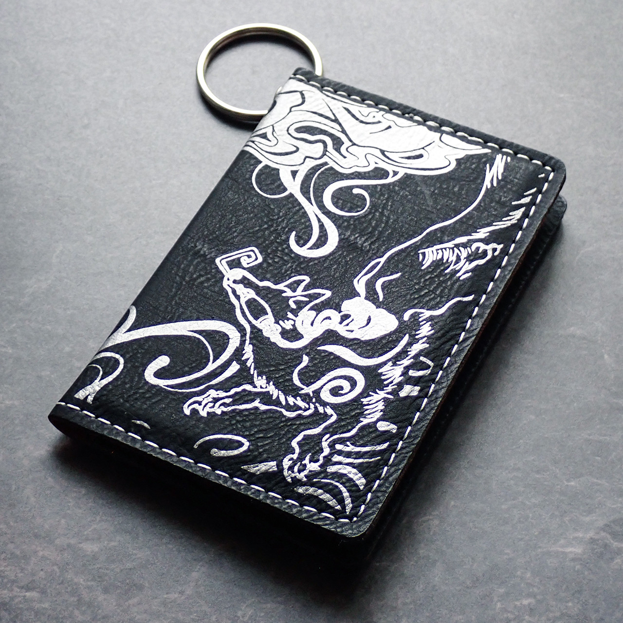 あやかしパスケース-白狐-（黒×シルバー）