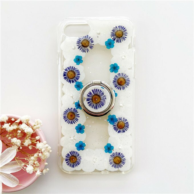 ＜名入無料＞押し花ケース、リング付き、全機種対応、iPhone16、 xperia5、Android用
