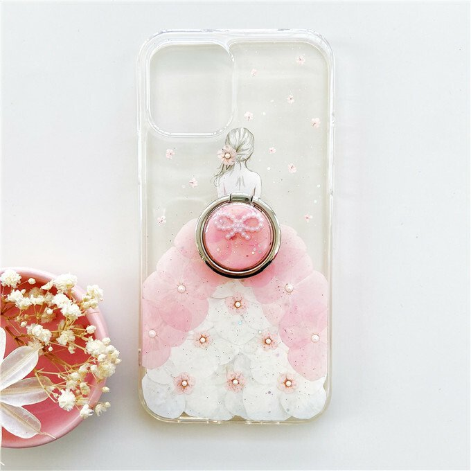 ＜名入無料＞押し花ケース、リング付き、全機種対応、iPhone16、 xperia5、Android用