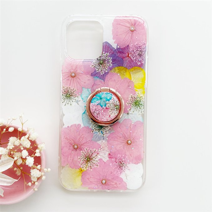 ＜名入無料＞押し花ケース、リング付き、全機種対応、iPhone16e、Android用、桜2025