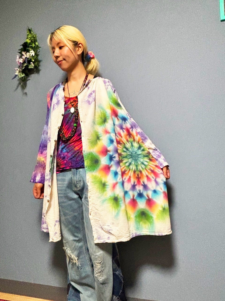 タイダイ 前開き ロングワンピース 幻想的で華やかな大曼荼羅 HD23-55