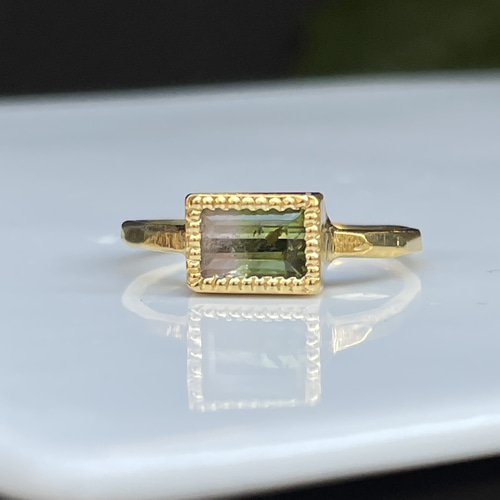 バイカラー トルマリン バゲットカット 1ct 桜餅配色 シルバーSV925 