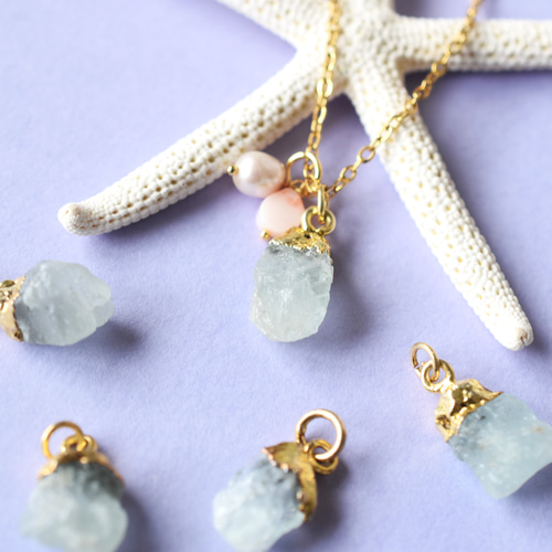 春の新作【選べる】原石 アクアマリン 天然ピンクコーラル&淡水パール  